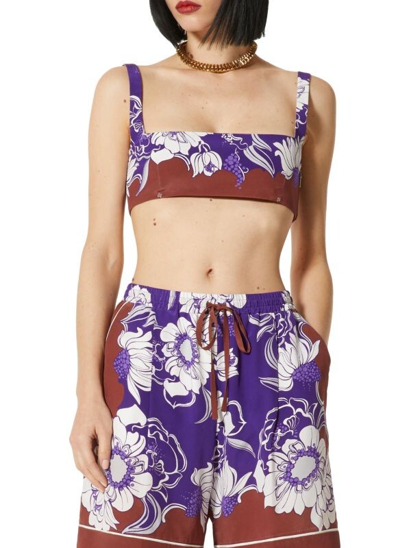

Шелковый топ без косточек street flowers Valentino Garavani Purple