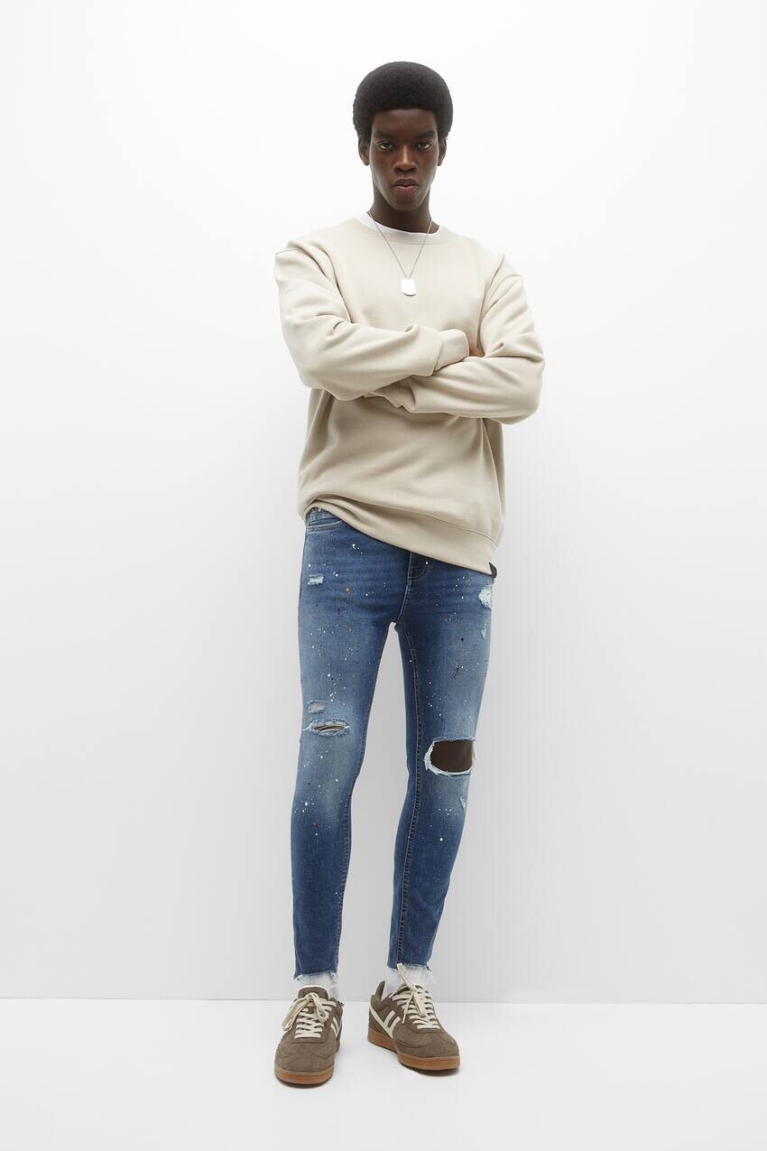 

Рваные джинсы-морковки Pull&Bear, темно-синий