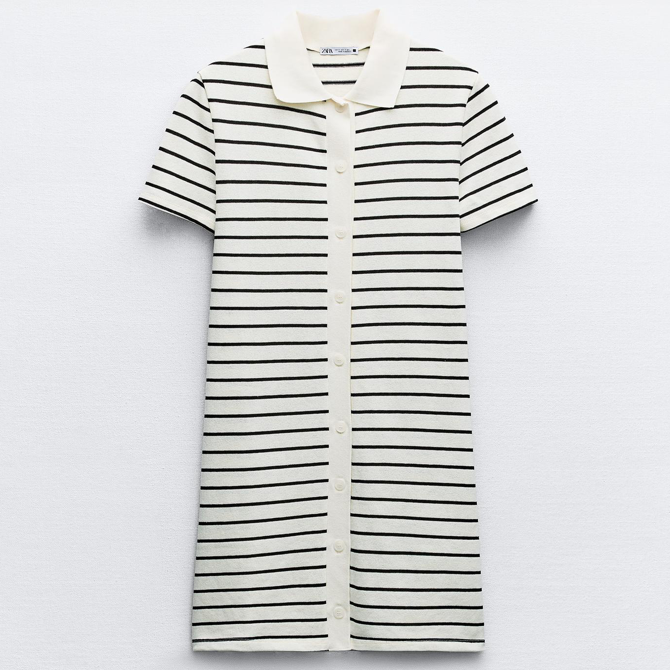 Платье Zara Striped With Polo Collar, белый/черный