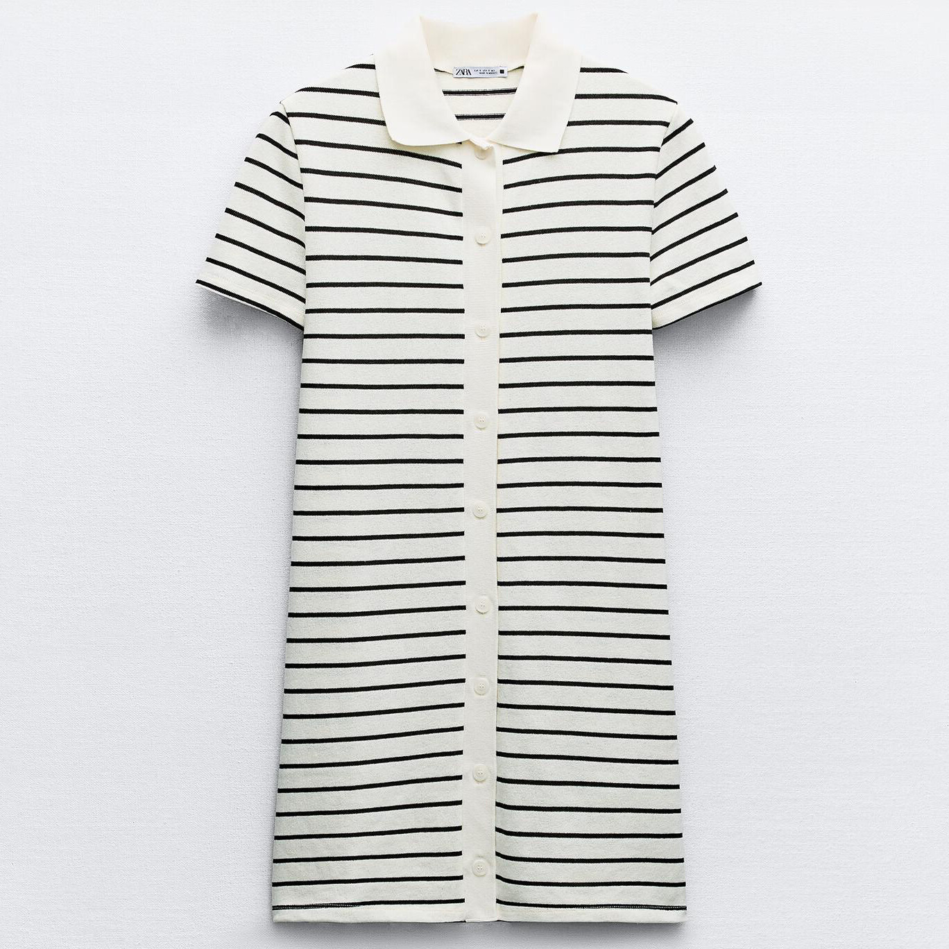 

Платье Zara Striped With Polo Collar, белый/черный