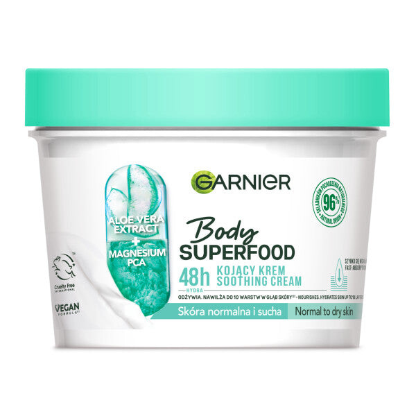 

Garnier Крем для тела Superfood Aloe успокаивающий с экстрактом алоэ вера и солью магния 380мл