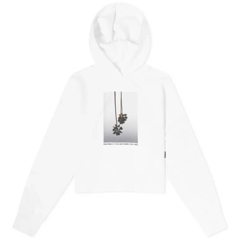 

Palm Angels Mirage Fitted Hoodie With Palm Print, white, Белый