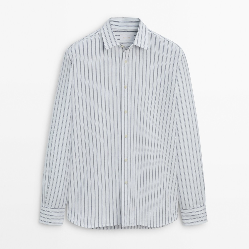 рубашка massimo dutti slim fit micro striped oxford голубой Рубашка Massimo Dutti Regular-fit Striped Oxford, белый