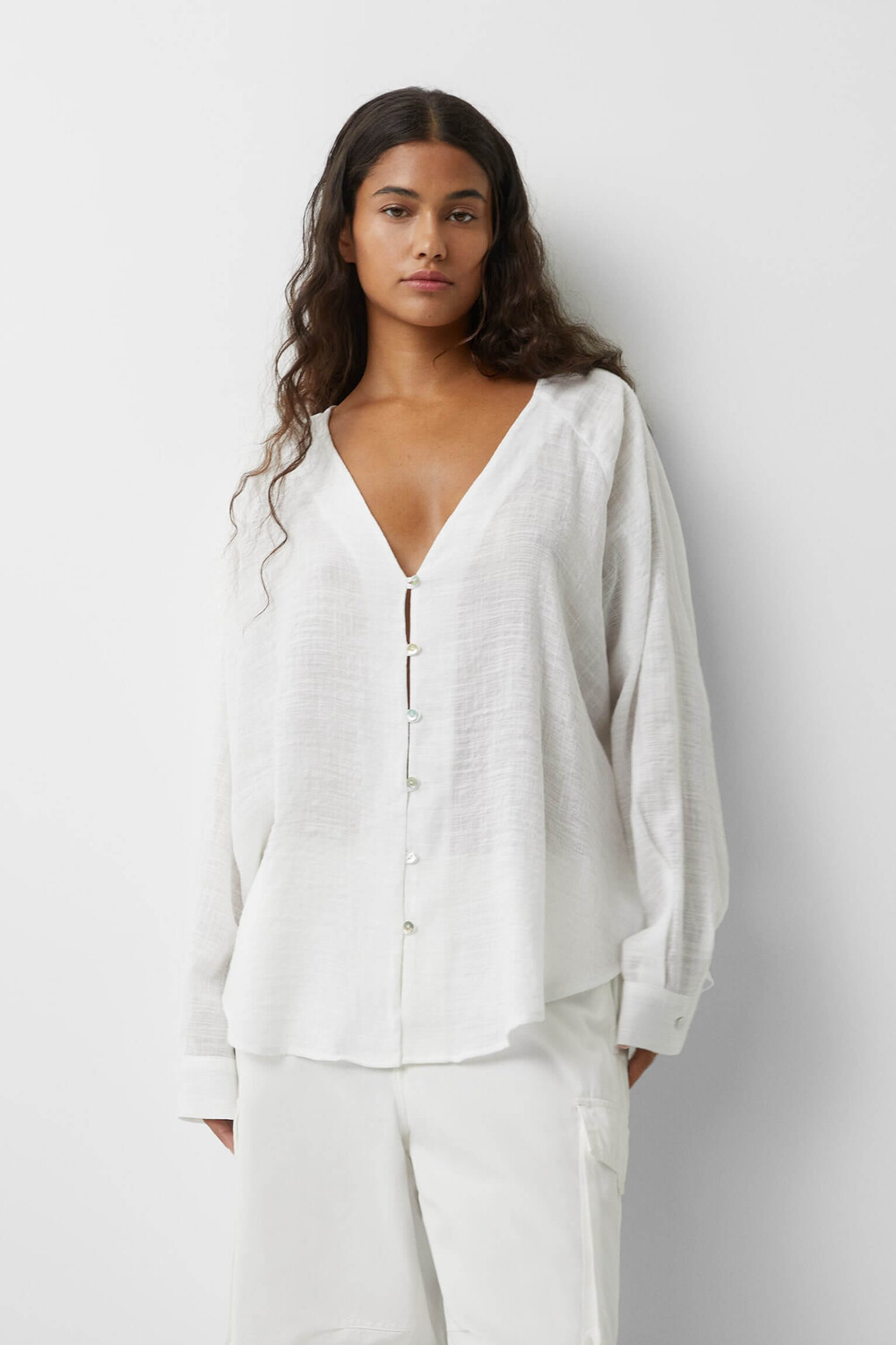 

Рубашка Pull&Bear Rustic Oversized, белый
