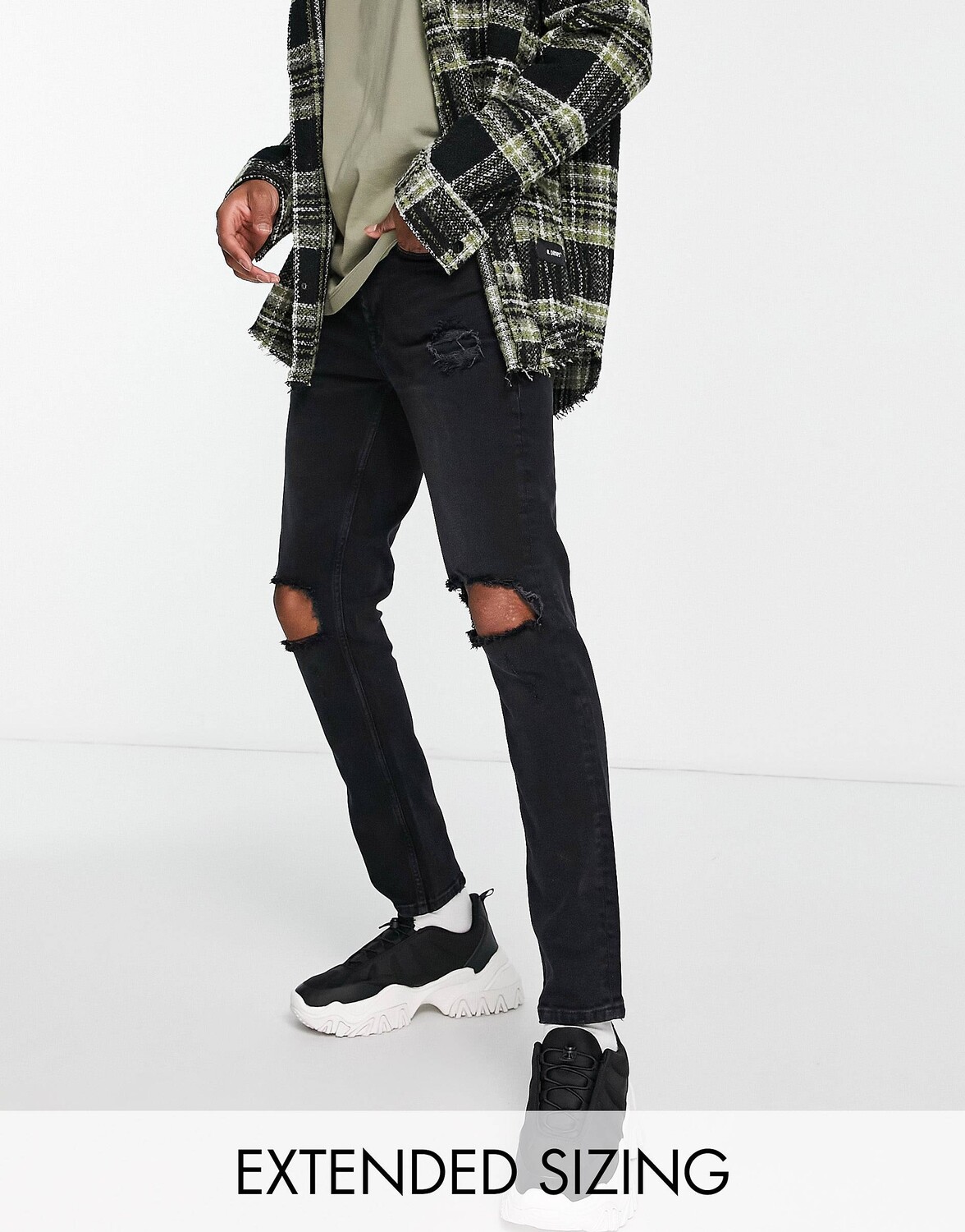 

Черные джинсы скинни стрейч с прорезями на коленях ASOS DESIGN