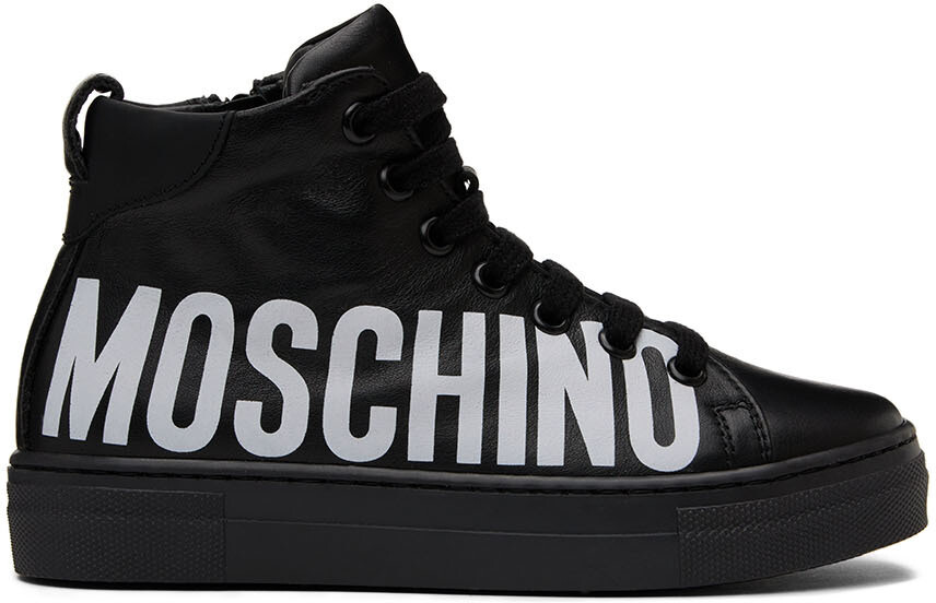 

Детские черные кожаные высокие кеды Moschino