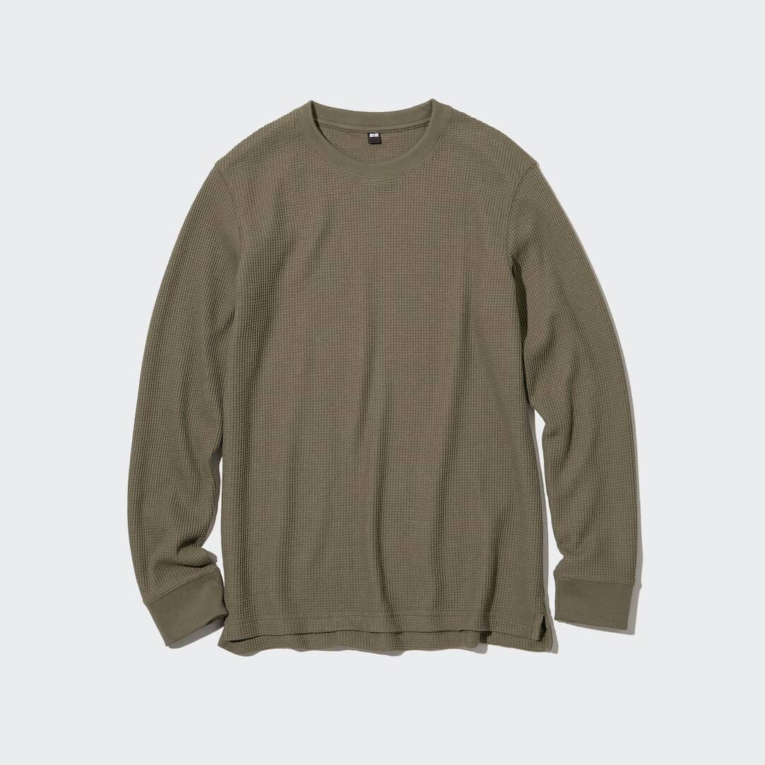 

Лонгслив Uniqlo Waffle Crew Neck, темно-зеленый