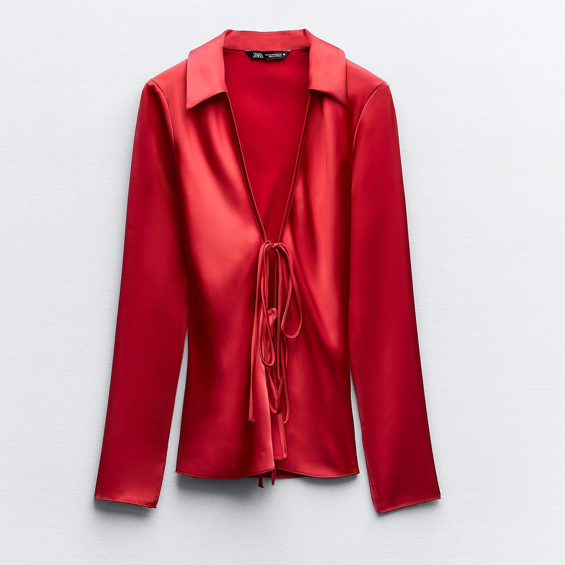 Рубашка Zara Satin With Bows, красный рубашка zara linen blend with bows белый