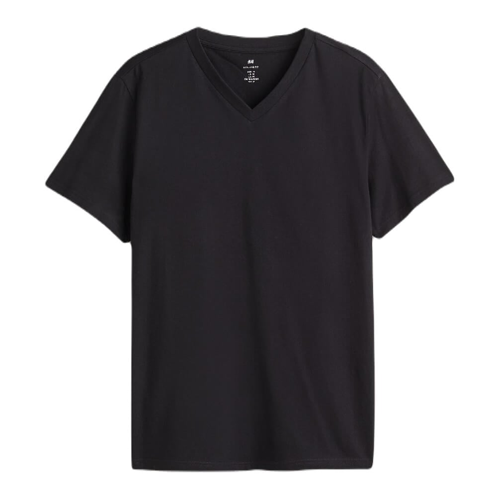 Футболка H&M Regular Fit V-neck, черный - фото