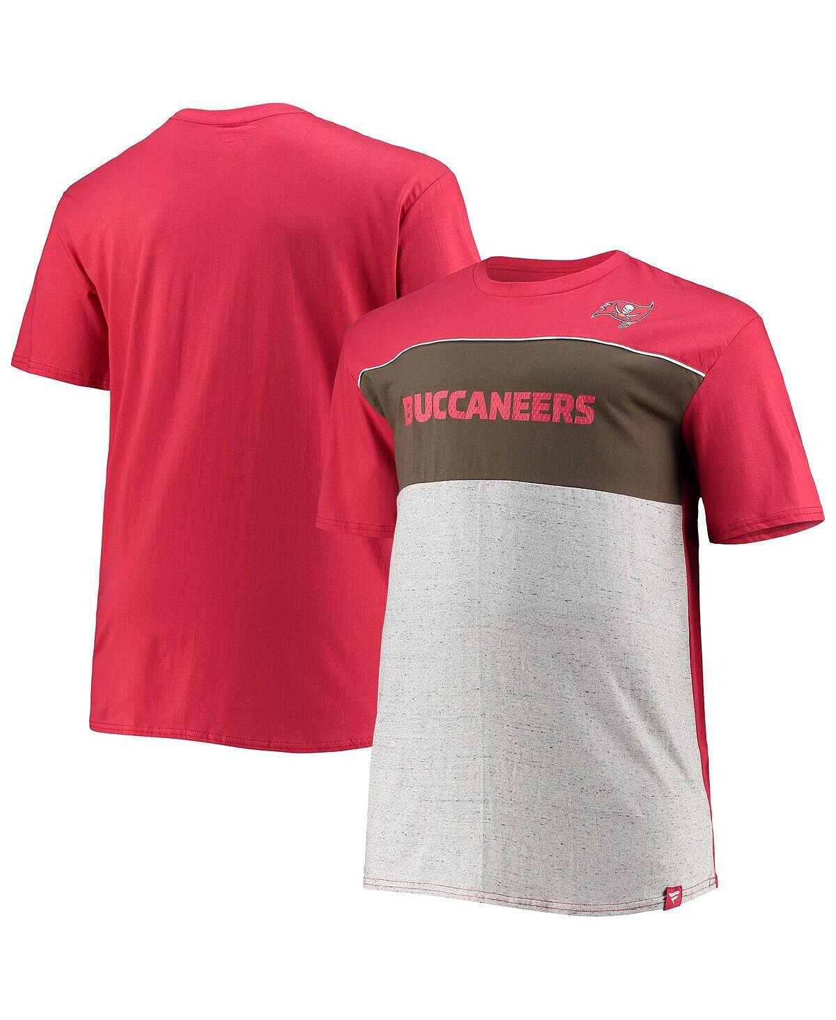

Мужская фирменная красная, меланжево-серая футболка tampa bay buccaneers big and tall color block Fanatics, мульти