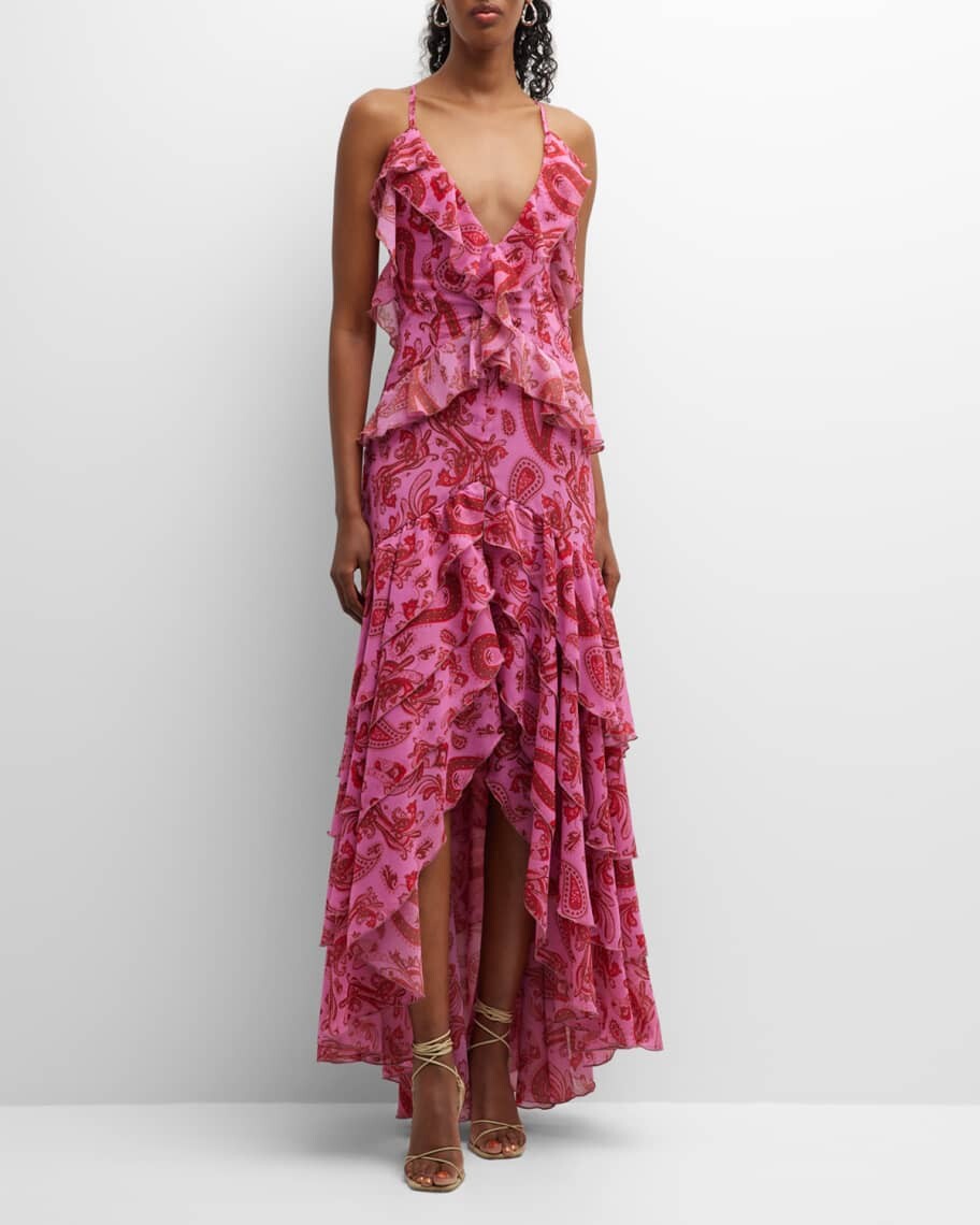 

Платье макси с оборками и принтом пейсли High-Low LACE The Label