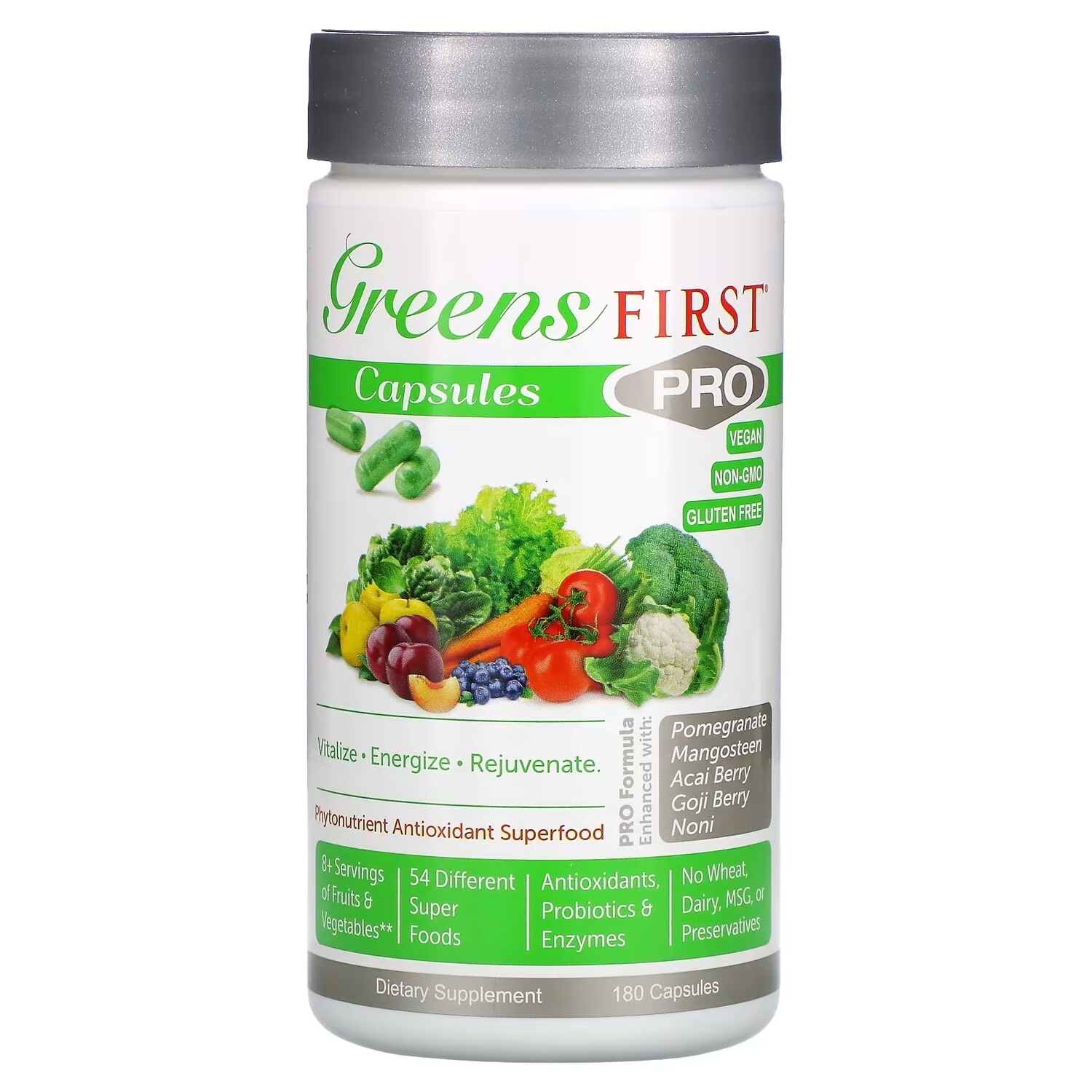 

Суперпродукт с Фитонутриентами и Антиоксидантами Greens First PRO, 180 капсул