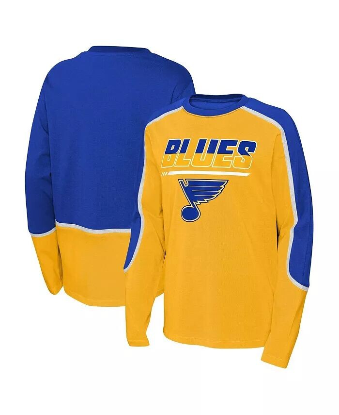 

Золотая и синяя футболка Big Boys St. Louis Blues Pro Assist с длинным рукавом Outerstuff, золотой