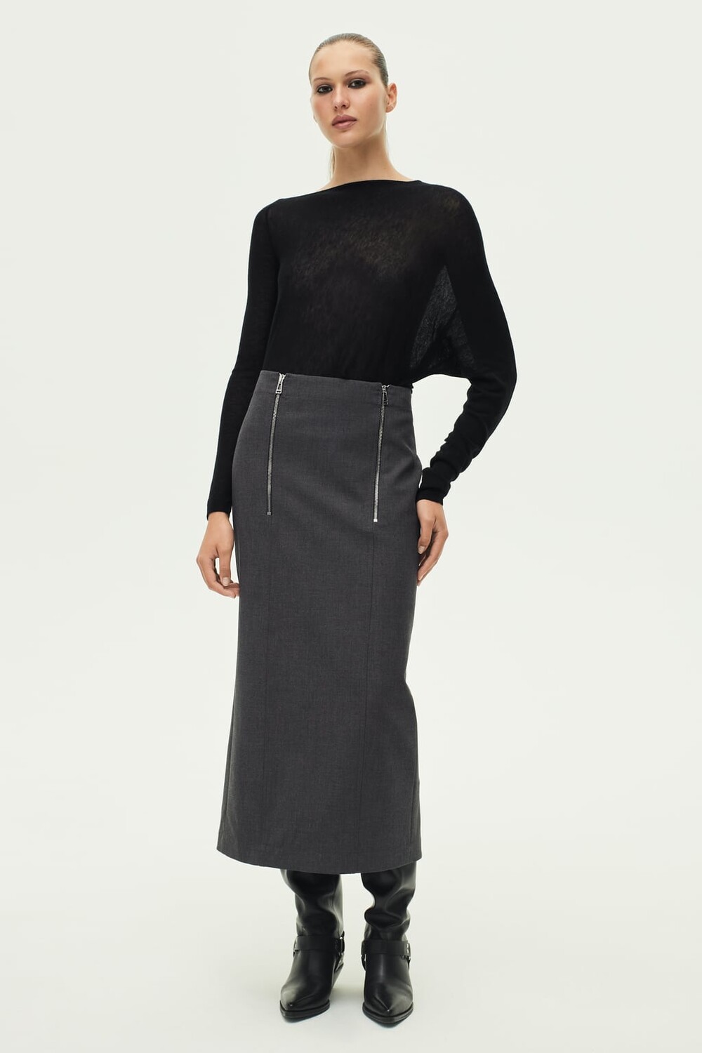 

Шерстяное вязаное пальто ZARA, черный
