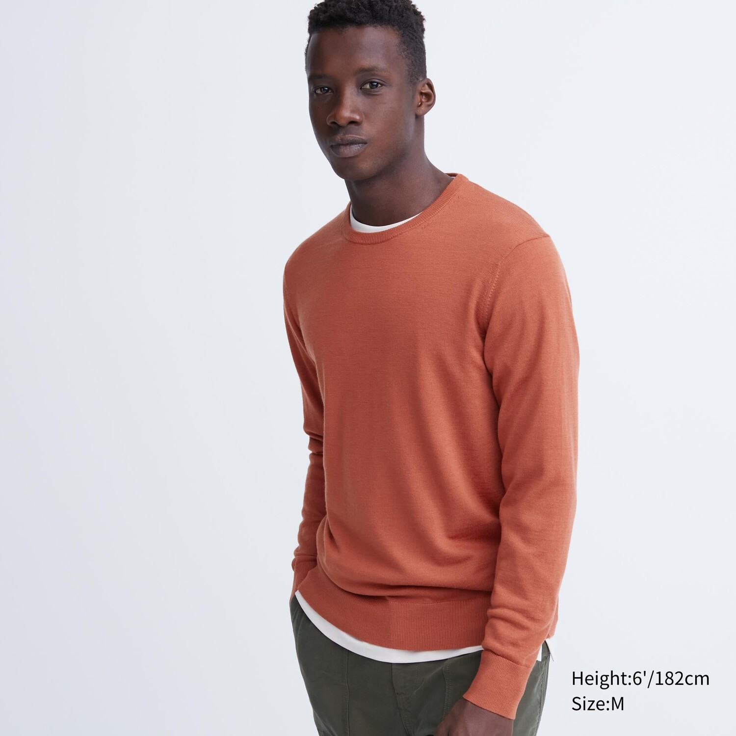 

Джемпер Uniqlo мужской из шерсти мериноса с круглым вырезом, оранжевый