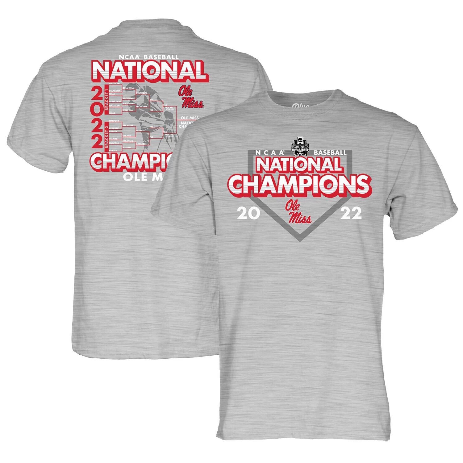 

Мужская синяя футболка 84 Heathered Grey Ole Miss Rebels 2022 NCAA, мужская футболка с расписанием чемпионов Мировой серии бейсбольного колледжа колледжа, Синий