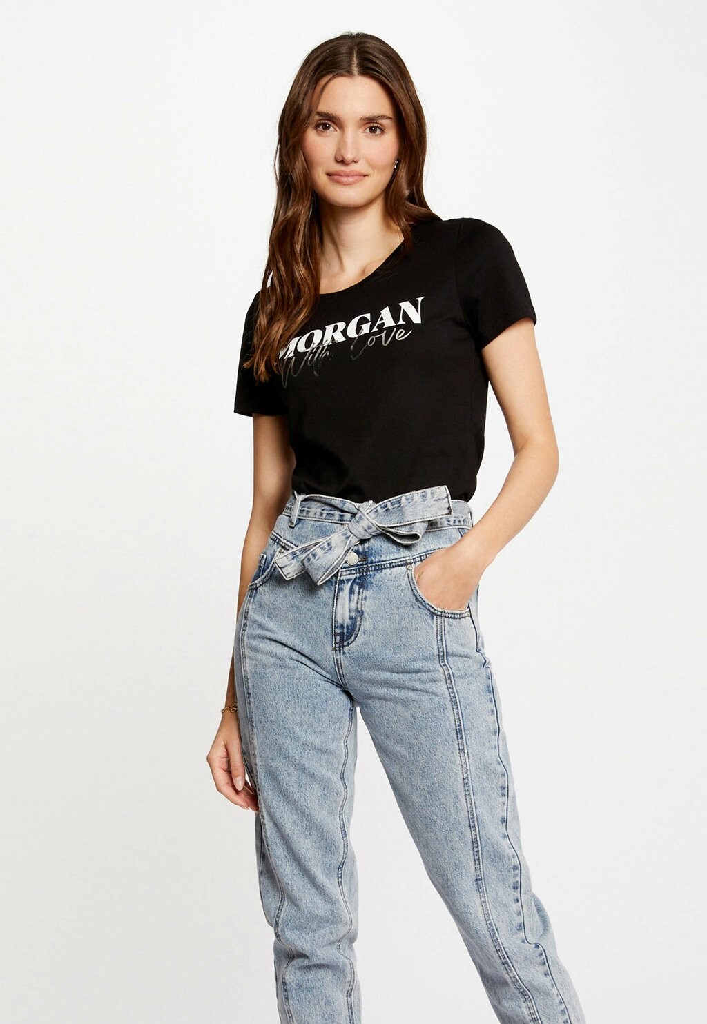 Футболка с принтом SHORT SLEEVED Morgan, цвет noir футболка с принтом short sleeved dkny цвет black