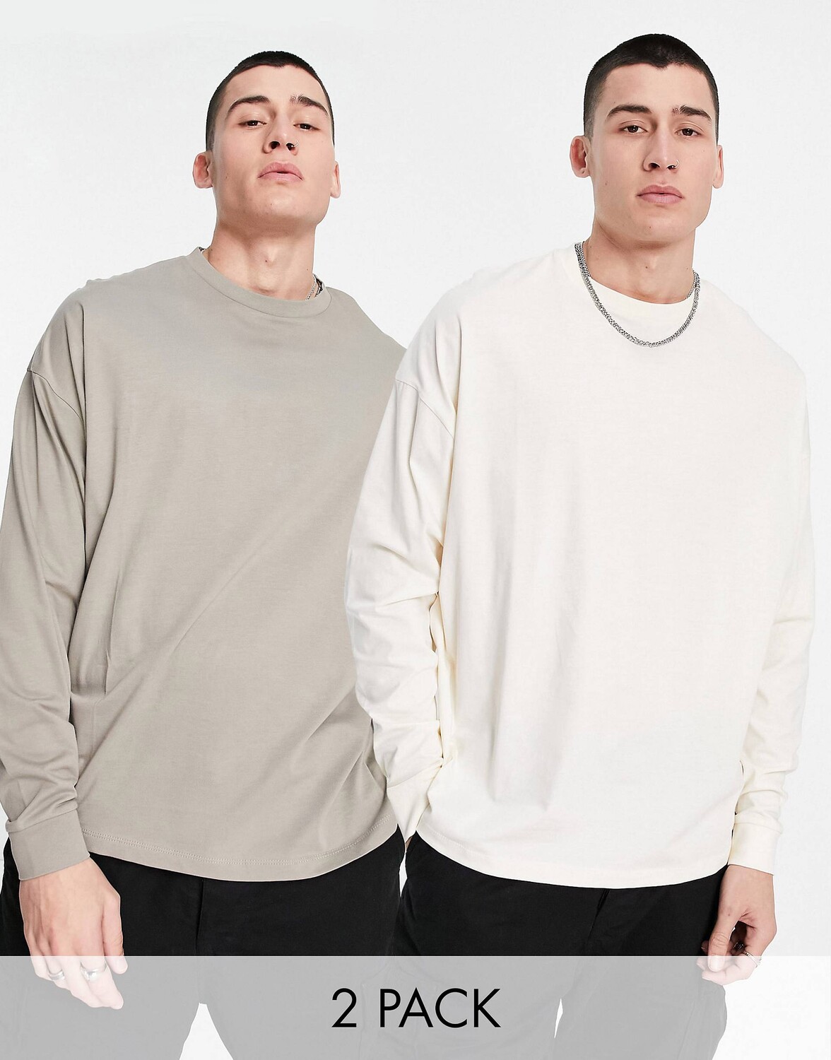 

Набор из 2 футболок оверсайз с длинными рукавами ASOS DESIGN