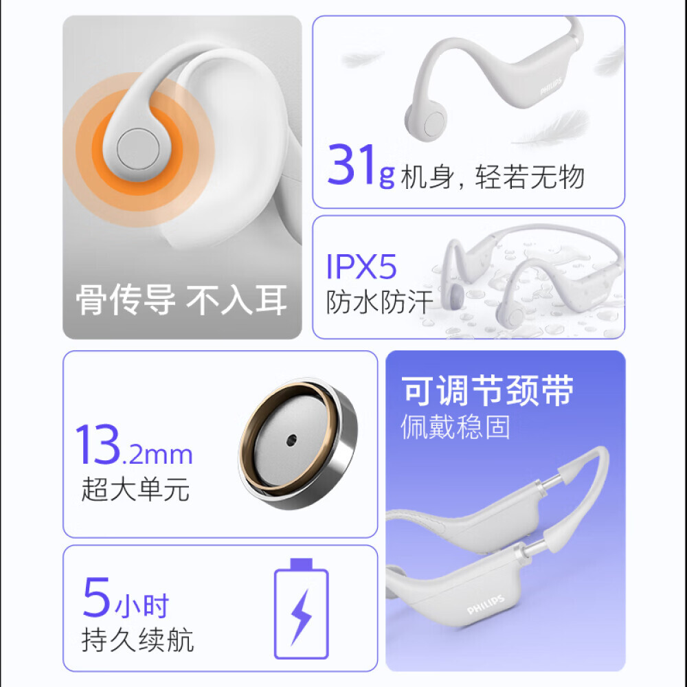 

Беспроводные наушники PHILIPS с костной проводимостью, серый