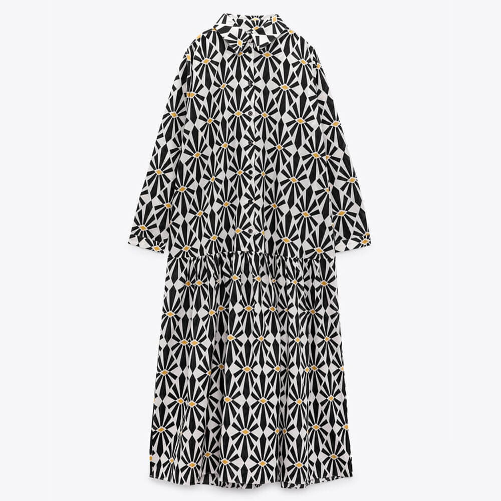 

Платье Zara Long Printed, черный/белый