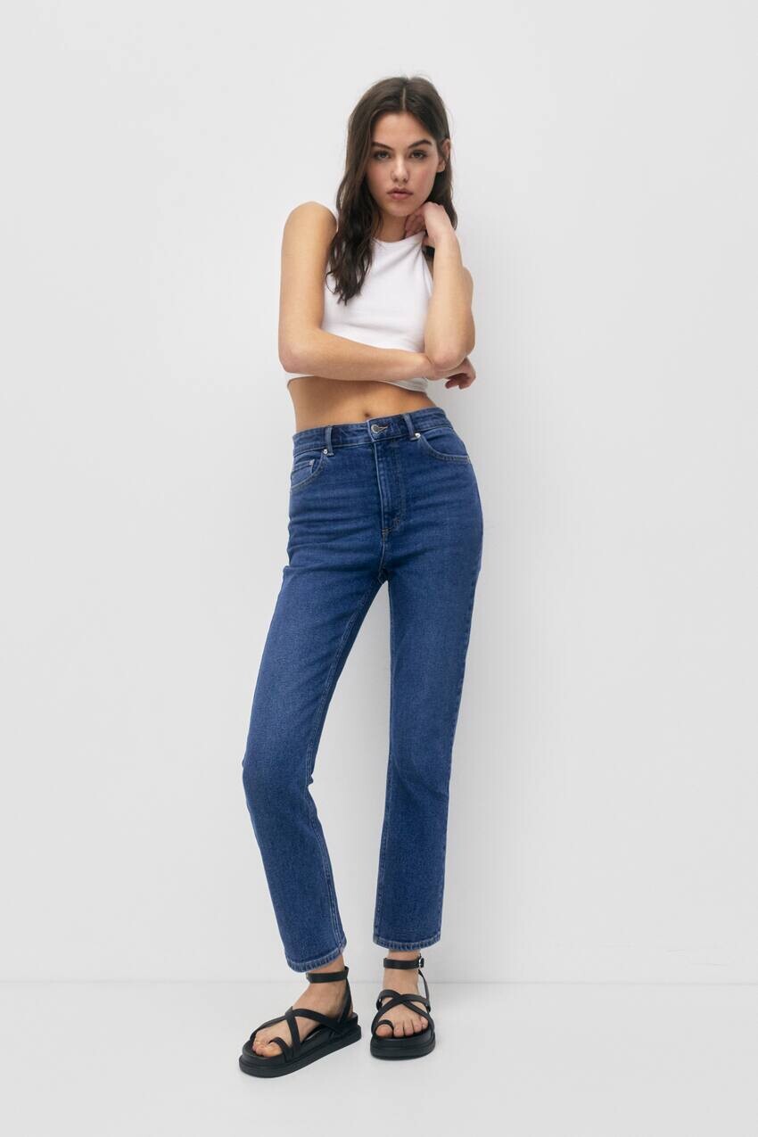 

Узкие джинсы mom fit с завышенной талией Pull&Bear, синий