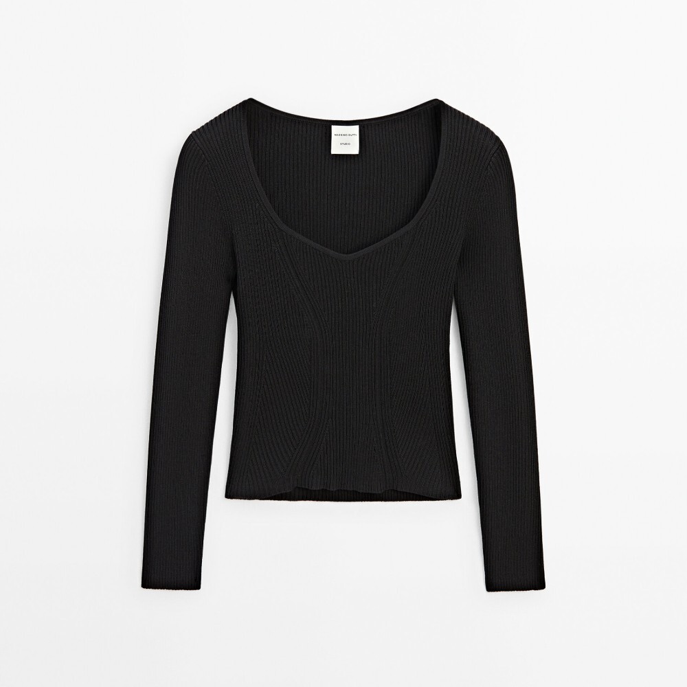 

Свитер Massimo Dutti Knit Sweetheart Neckline - Studio, черный