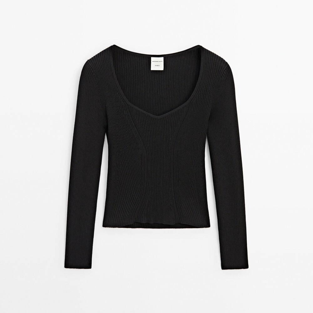 Свитер Massimo Dutti Knit Sweetheart Neckline - Studio, черный