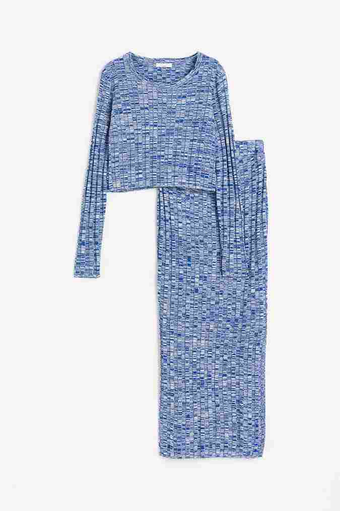 Комплект для будущих мам H&M MAMA 2-piece Rib-knit Set, 2 предмета, синий меланж