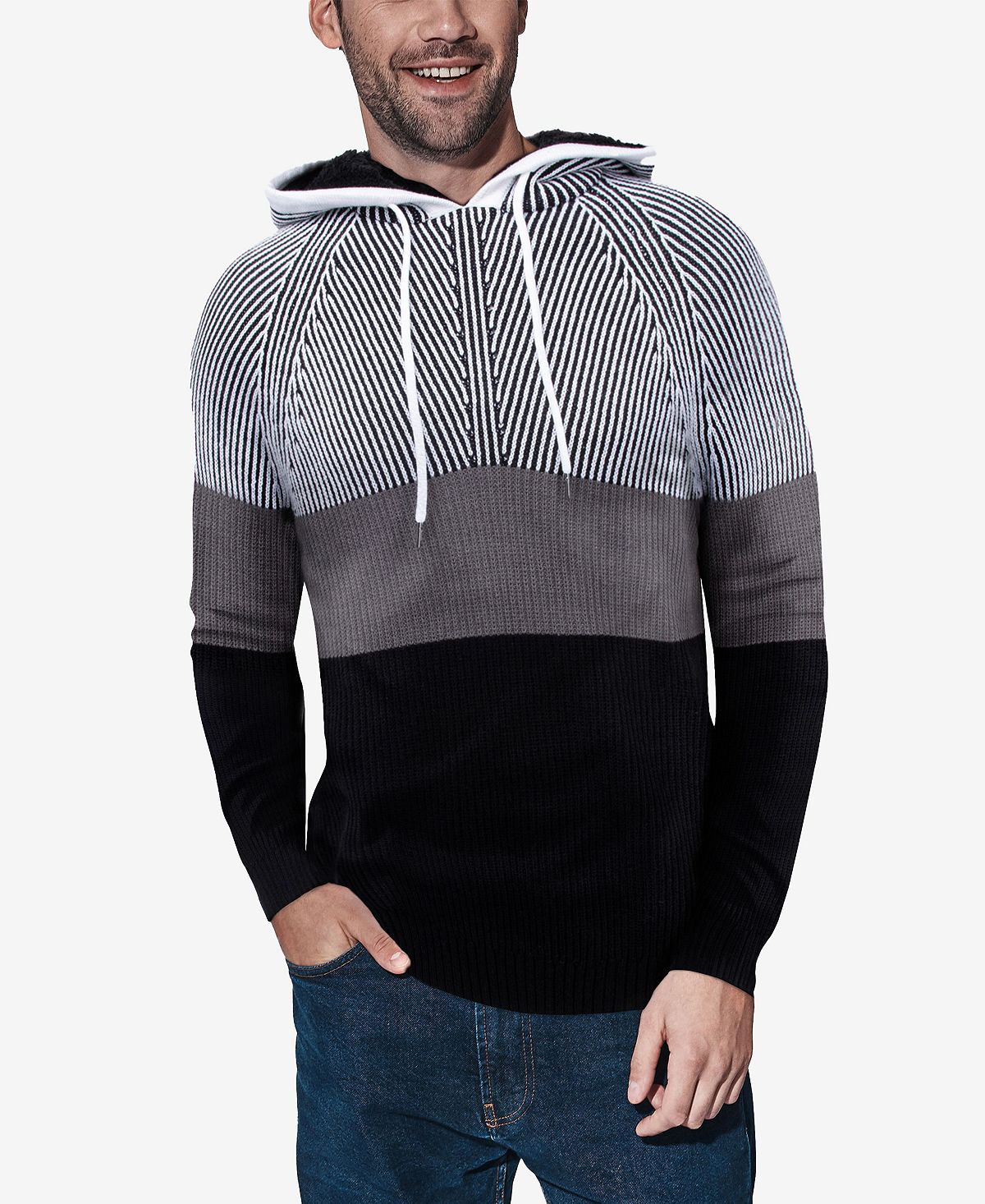 цена Мужской свитер с капюшоном в стиле цветных блоков X-Ray, серый