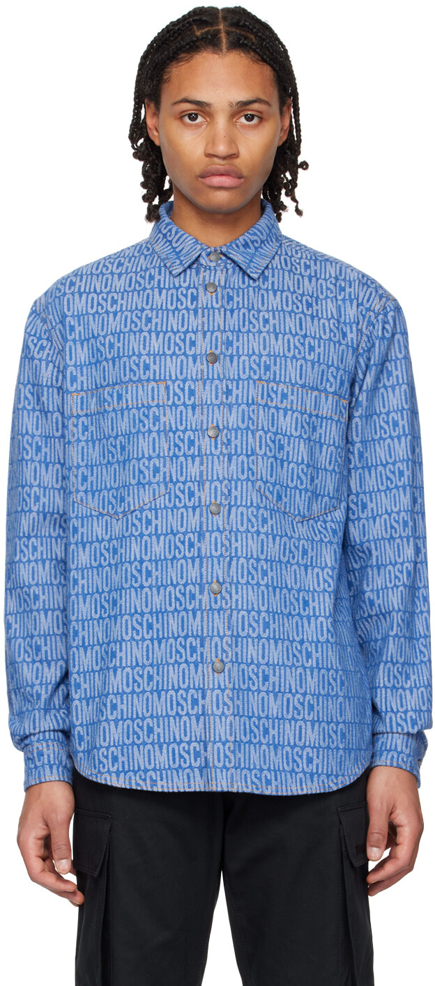 

Синяя джинсовая рубашка из жаккарда Moschino