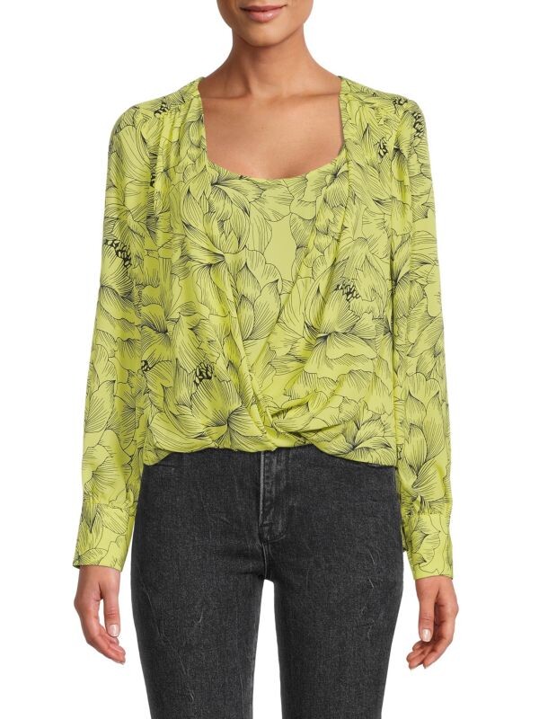 

Блузка BCBGMAXAZRIA с высоким подолом и цветочным принтом, желтый/черный