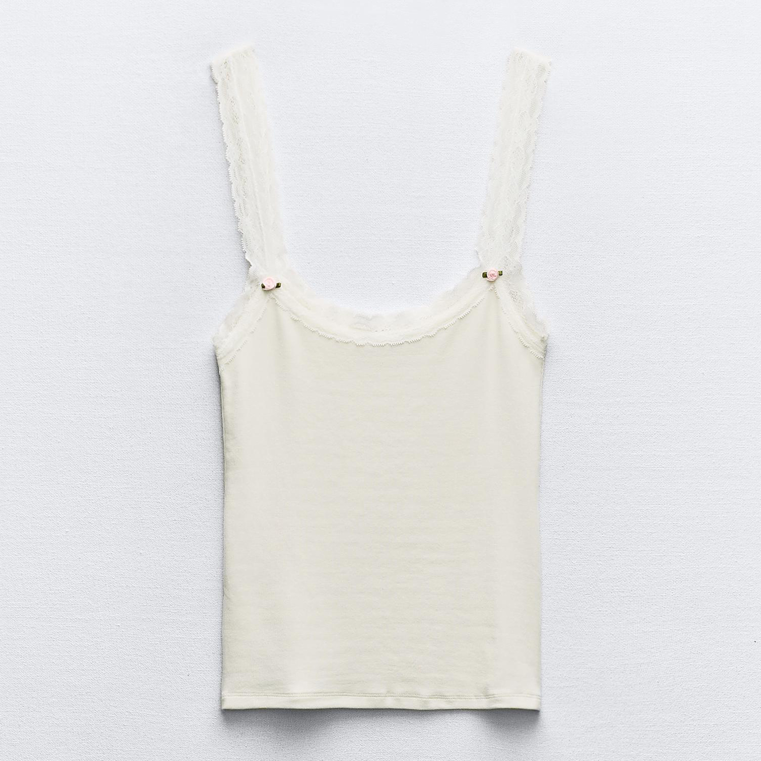 Топ Zara Strappy With Raised Floral Detail, белый футболка zara with rhinestone bralette detail белый