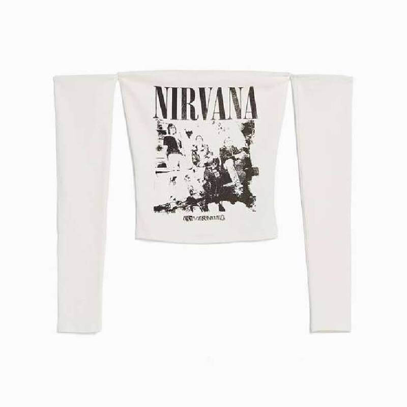 

Футболка Bershka Bandeau With Nirvana Print, белый