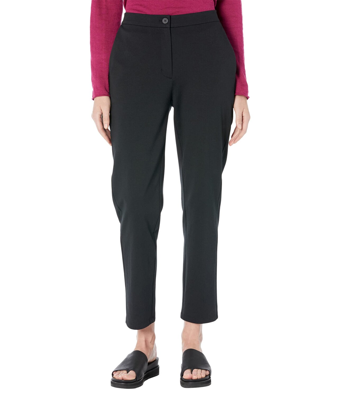 

Брюки Eileen Fisher, High-Waisted Slim Ankle Pants in Organic Cotton Ponte, Черный