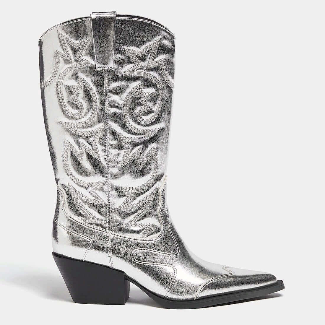 

Сапоги с вышивкой Pull&Bear Cowboy, серебристый