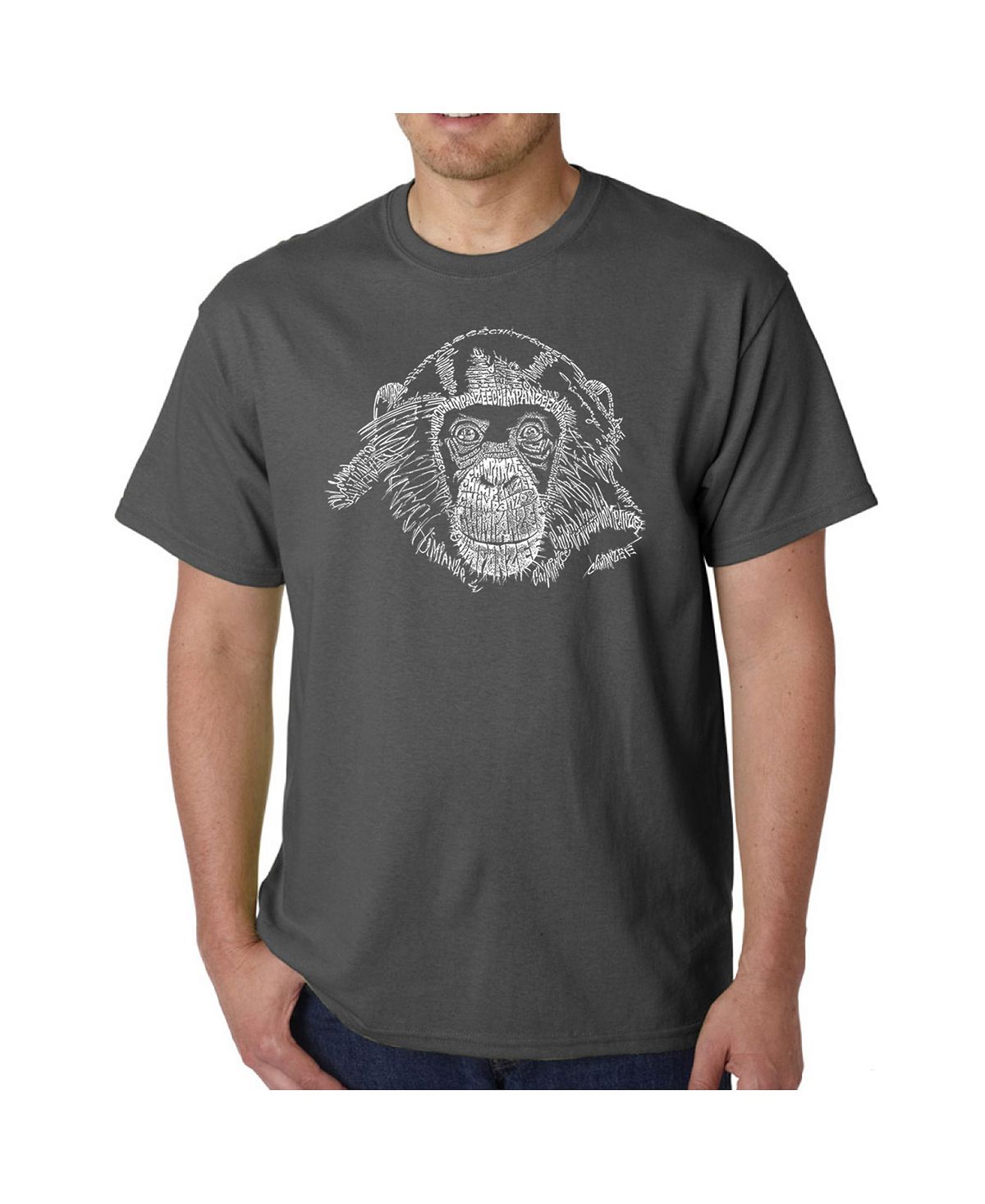 Мужская word art - футболка с изображением шимпанзе LA Pop Art, серый мужская футболка с изображением головы тираннозавра word art la pop art черный