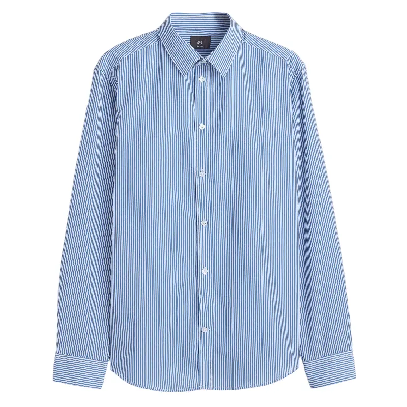 

Рубашка H&M Slim Fit Easy Iron, голубой/белый