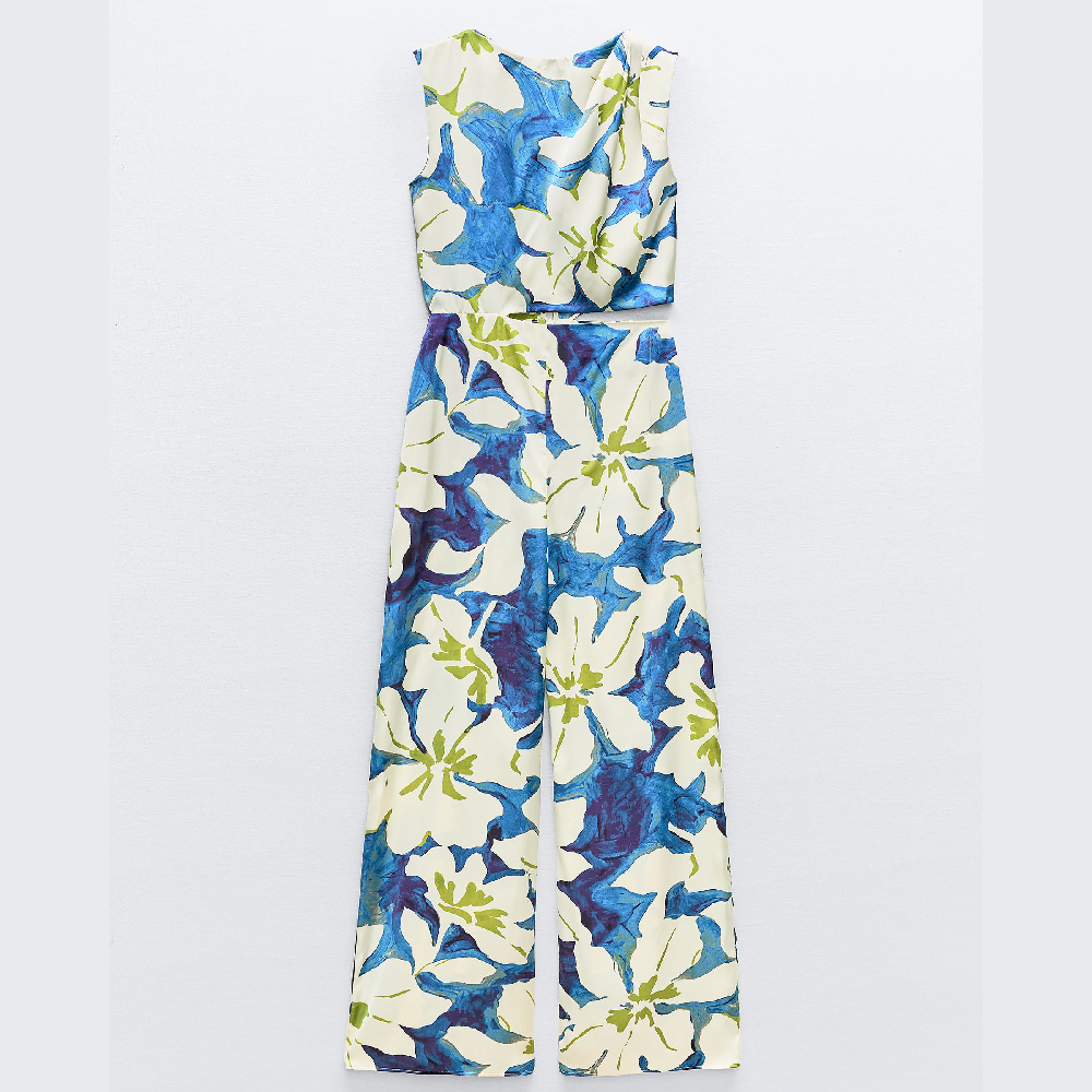 Комбинезон Zara Floral Print, синий/бежевый платье для девочек zara floral print светло бежевый