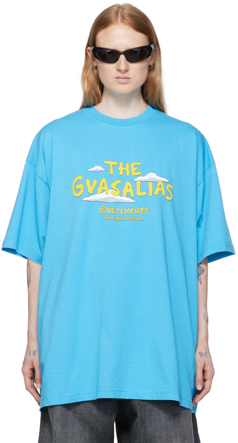 

Синяя хлопковая футболка VETEMENTS