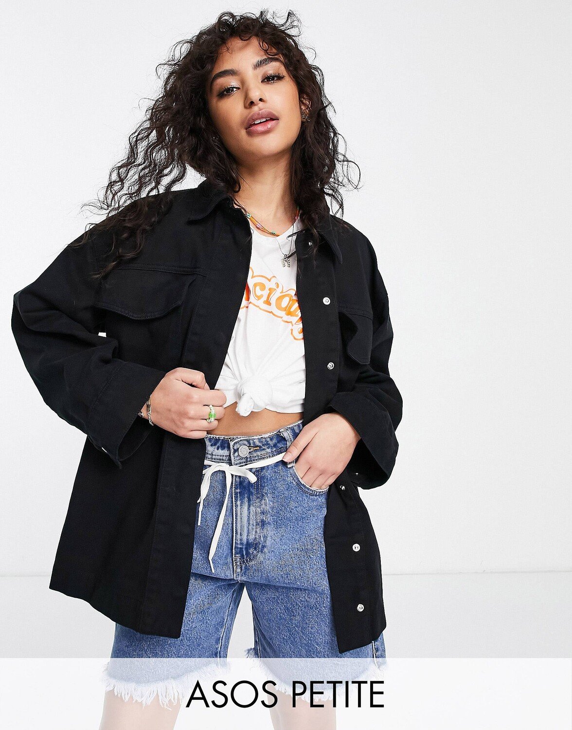 

Черная хлопковая куртка с карманами ASOS DESIGN Petite, Черный