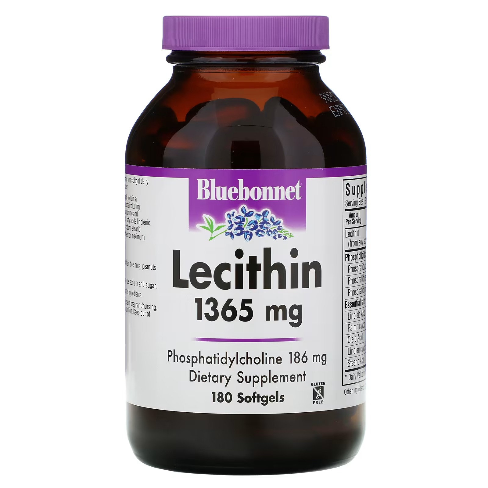 Лецитин 1365 мг Bluebonnet Nutrition, 180 капсул bluebonnet nutrition натуральный лецитин 1365 мг 180 мягких желатиновых капсул