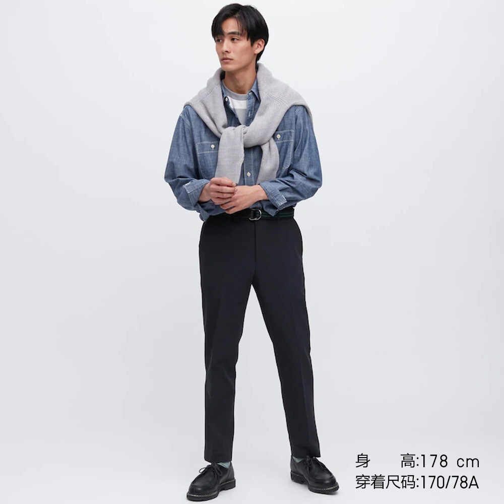 

Брюки Uniqlo легкие длинные эластичные повседневные, темно-синий