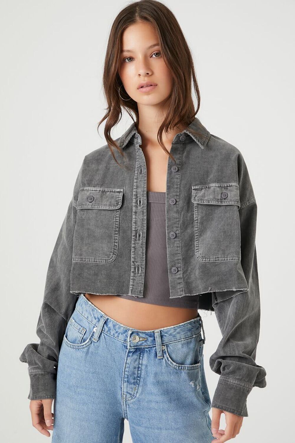 

Укороченная вельветовая рубашка Forever 21, угольный