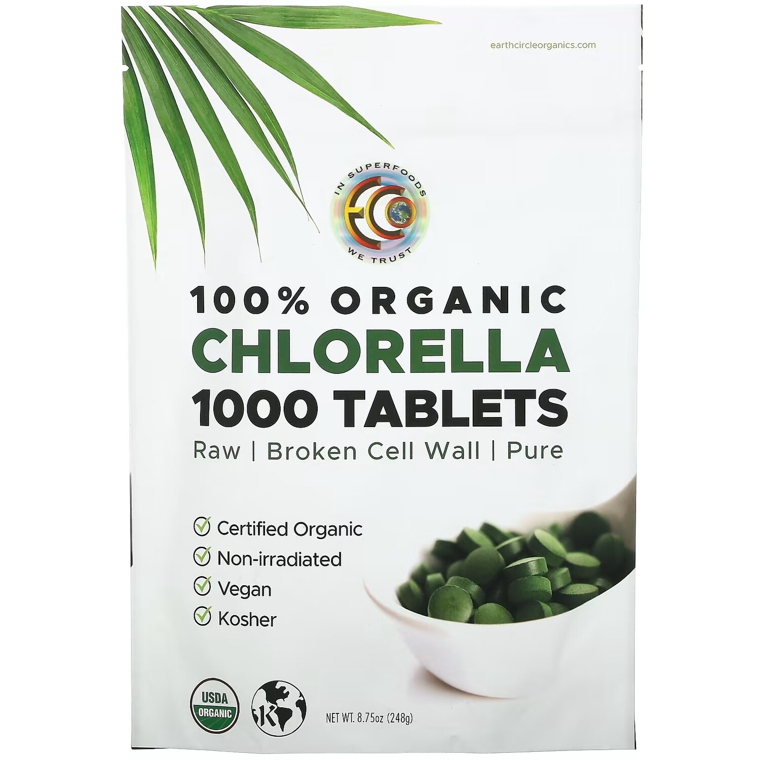 

Earth Circle Organics Таблетки 100% органической хлореллы, 1000 таблеток