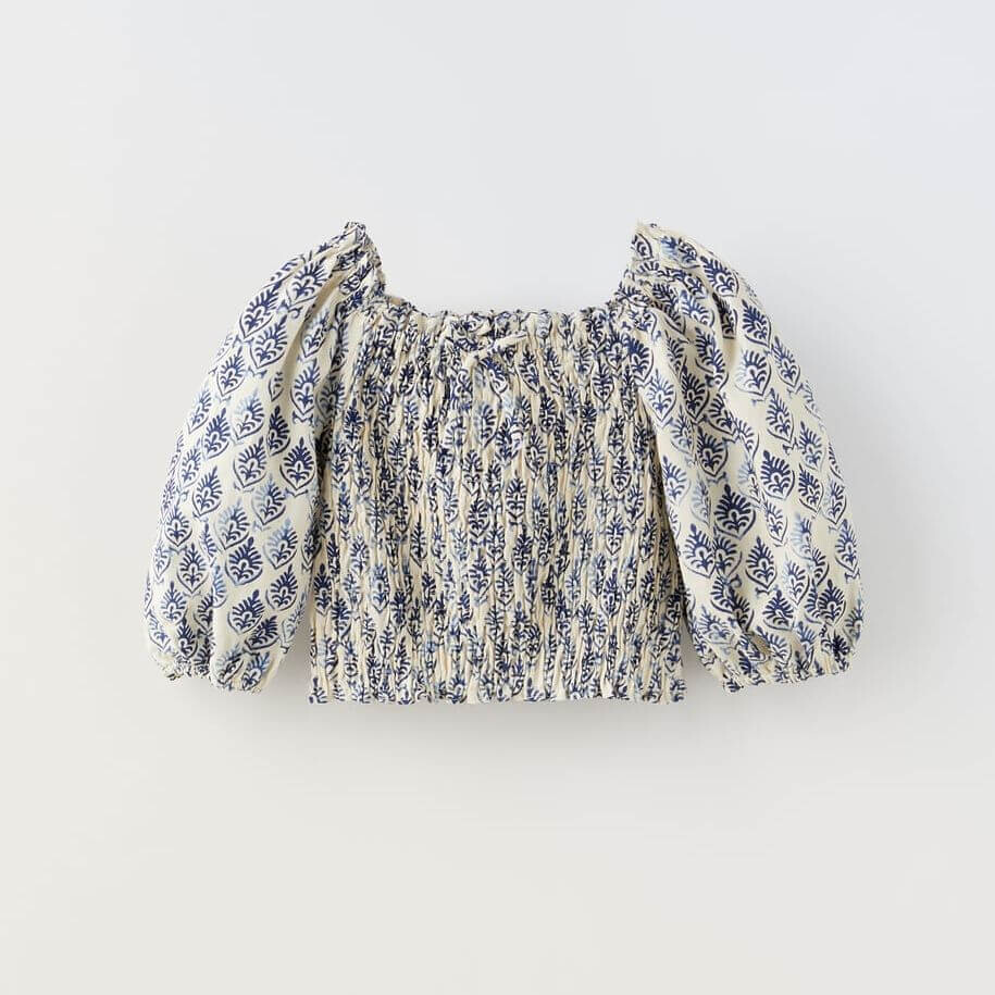 

Блуза Zara Stamp Print, кремовый/синий