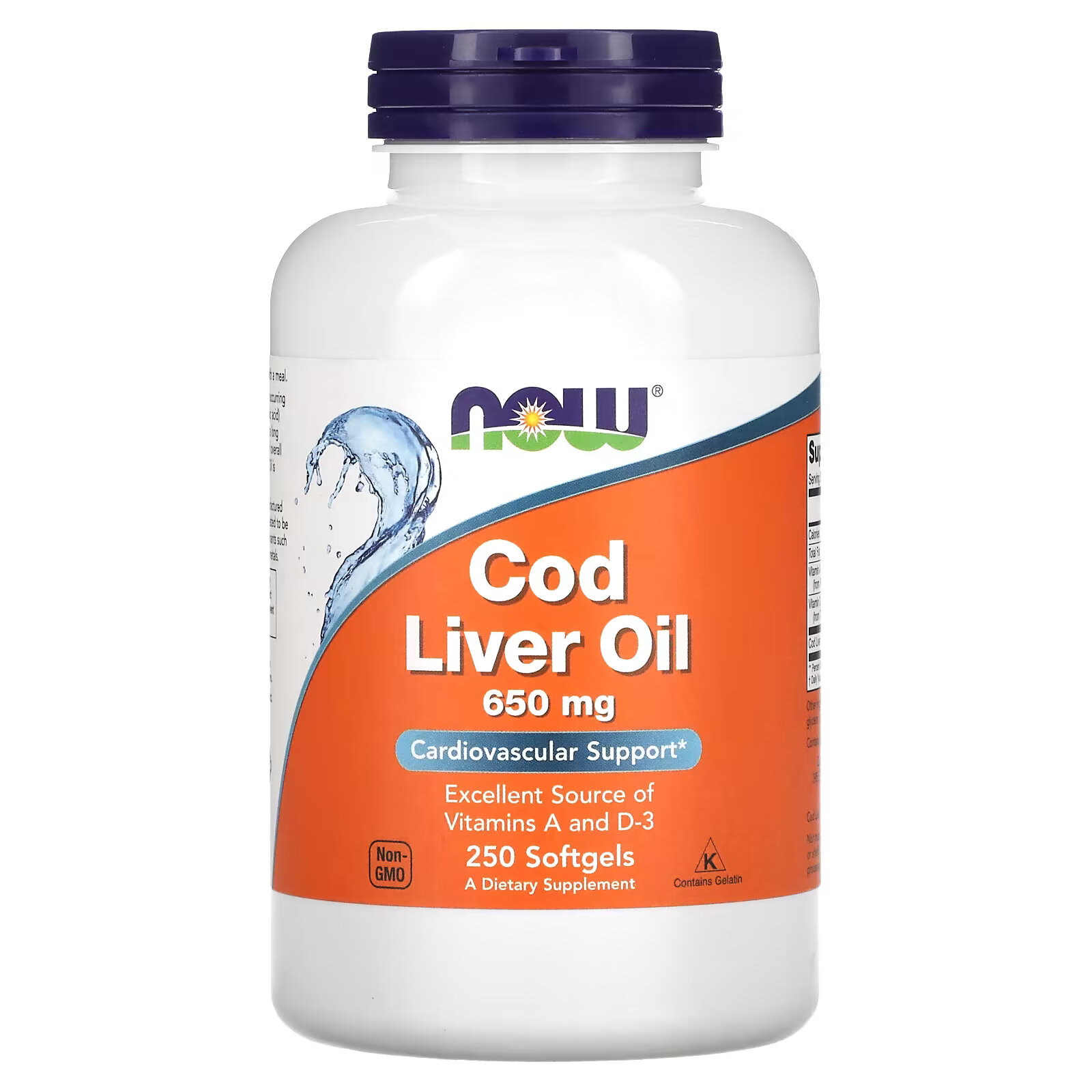 NOW Foods, Cod Liver Oil, 650 мг, 250 мягких желатиновых капсул - фото