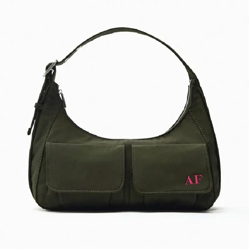 

Сумка Zara Nylon Shoulder With Pockets, темно-зеленый хаки