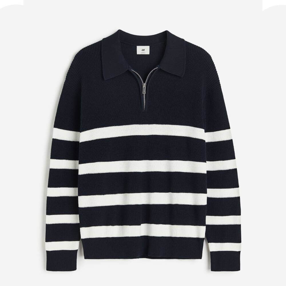 

Джемпер H&M Loose Fit Half-zip Polo, темно-синий/белый