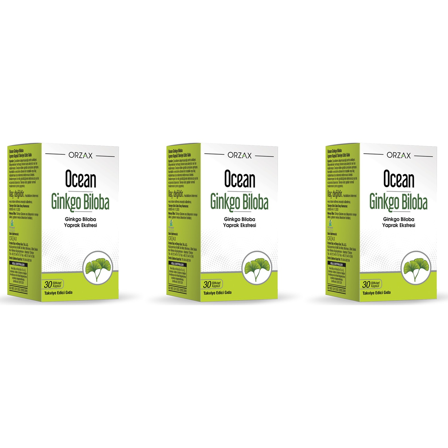 цена Пищевая добавка Orzax Ocean Ginkgo Biloba, 3 упаковки по 30 капсул