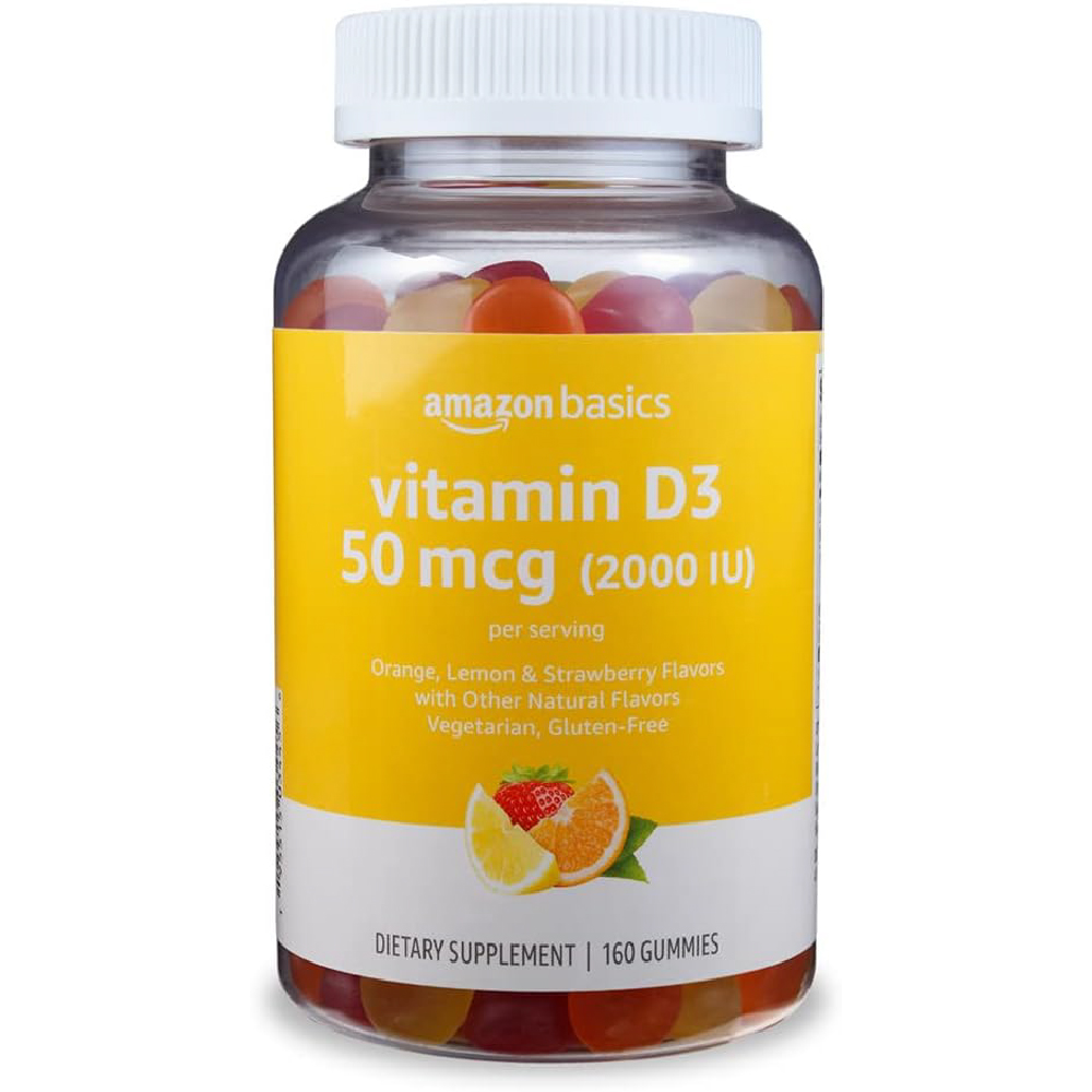 Витамин D3 Amazon Basics 2000 МЕ апельсин, лимон и клубника, 160 жевательных таблеток swanson d3 клубника 2000 ме 60 жевательных таблеток